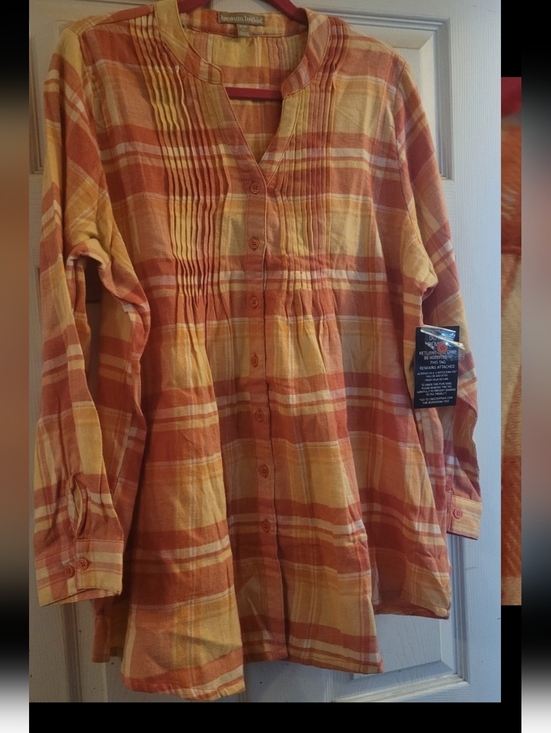 Woman Within Tops - Plus: Woman Within Orange and Yellow Plaid Button-Front Tunic